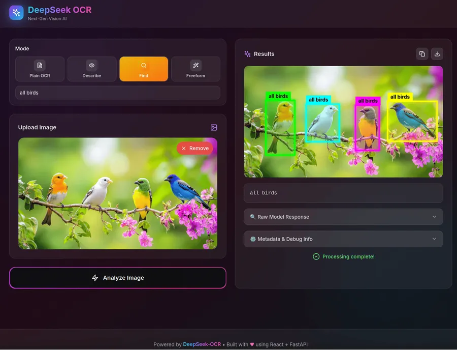 Cover image for DeepSeek OCR App：开源自部署的 React+FastAPI 文字识别应用 | 四种模式+Docker部署+完整教程